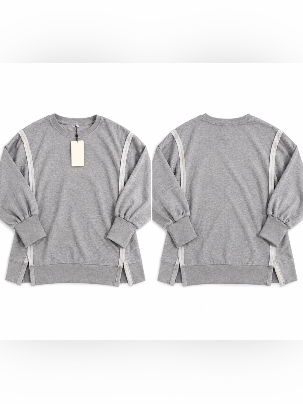 Women's Grey Crewneck Sweatshirt with Side Trim